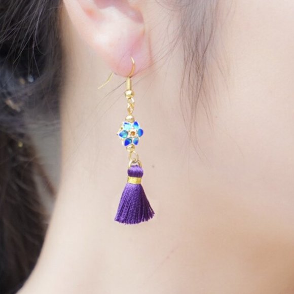 Lotus Flower Tassel Earrings - Picture 5 of 7